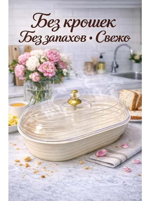 Хлебница с крышкой для хранения хлеба, сохраняет свежесть, бежевый, фото 3