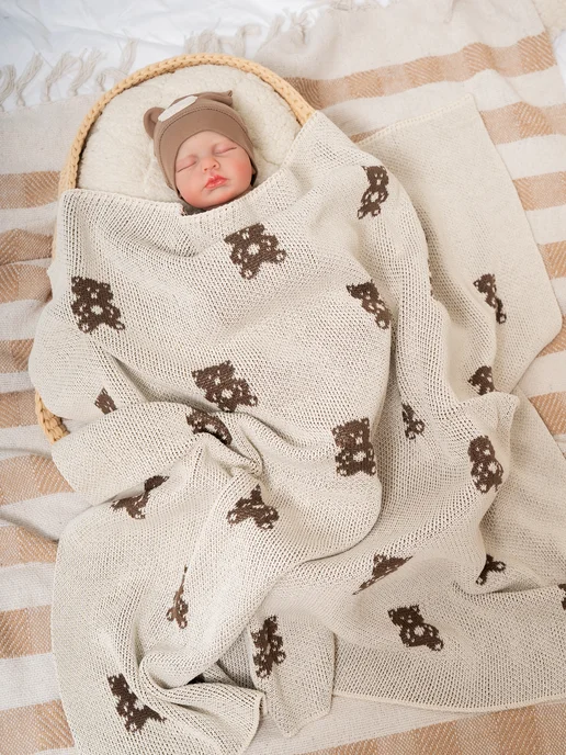 FK.FARIKA одеяла детское вязаное с мишками, бежевый, фото 3