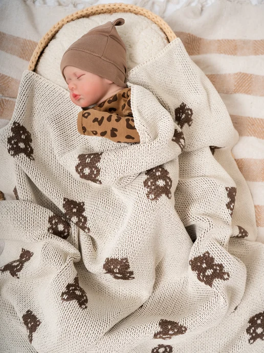 FK.FARIKA одеяла детское вязаное с мишками, бежевый, фото 4