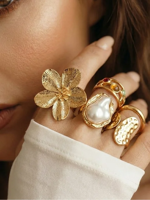 Yasmin Accessories Кольца мятые набор, бижутерия регулируемые, фото 5