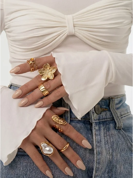 Yasmin Accessories Кольца мятые набор, бижутерия регулируемые, фото 7