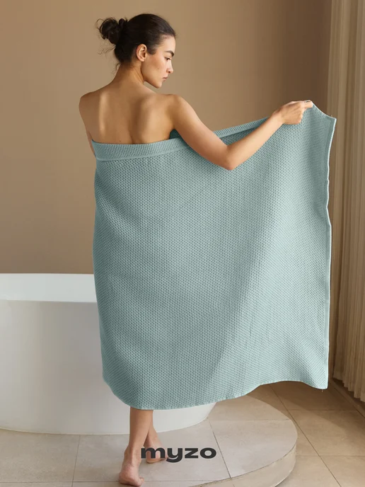 myzo Полотенце вафельное банное хлопок 100х150 для ванны и душа, 100x150, фото 7