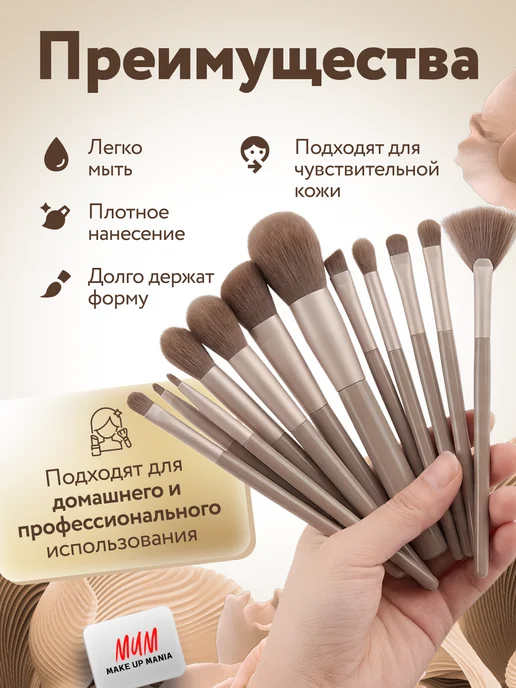 Make Up Mania Набор косметических кистей для макияжа лица глаз губ, безупречного, фото 2