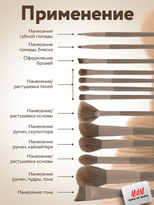 Make Up Mania Набор косметических кистей для макияжа лица глаз губ, безупречного, фото 3