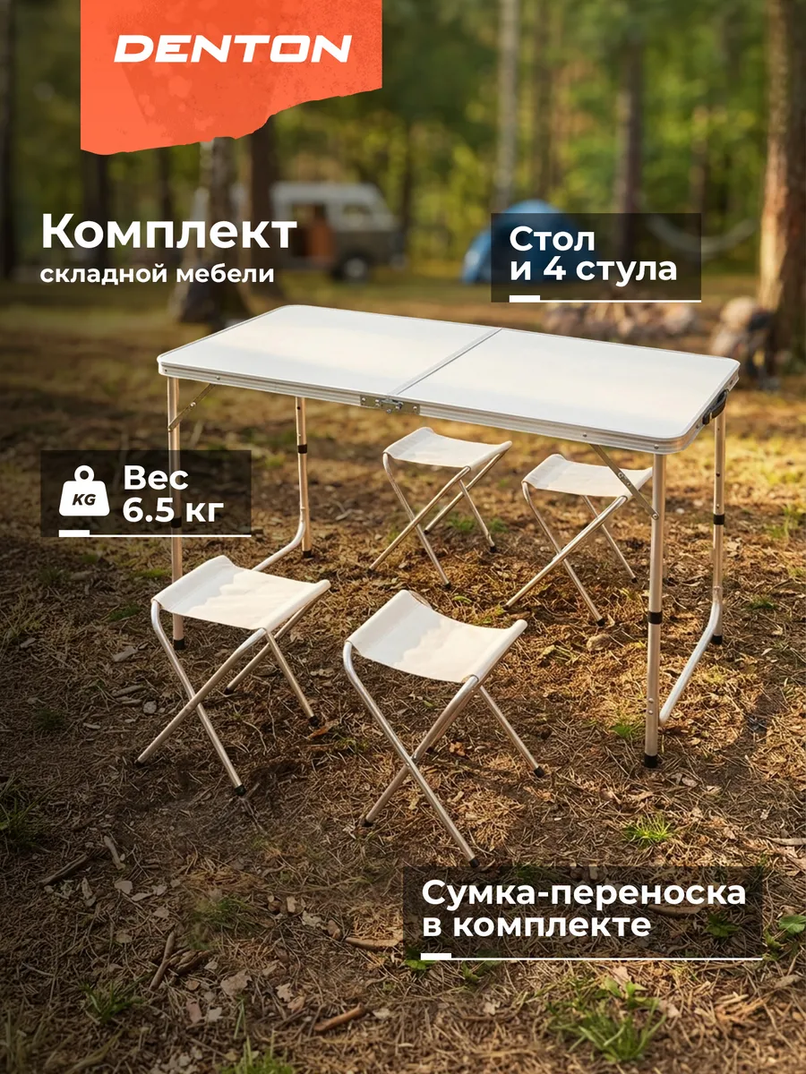 Набор кемпинговый складной Denton: стол + 4 стула