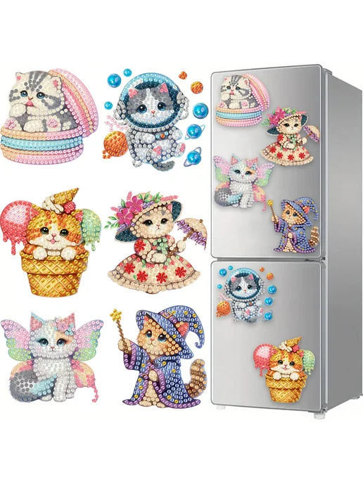 6шт DIY кошки Алмазная мозаика магнитный набор для холодильн, 6 шт