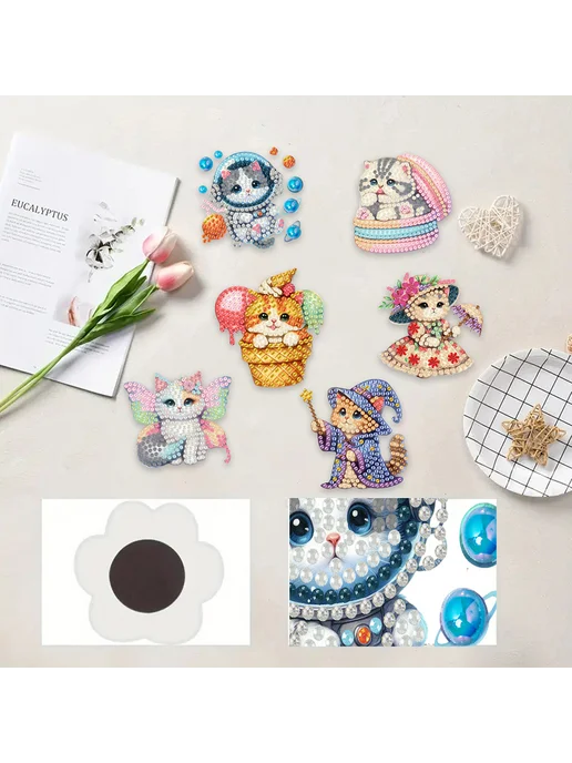 6шт DIY кошки Алмазная мозаика магнитный набор для холодильн, 6 шт, фото 3