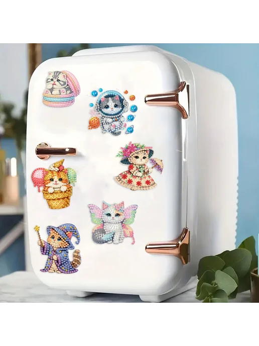 6шт DIY кошки Алмазная мозаика магнитный набор для холодильн, 6 шт, фото 4