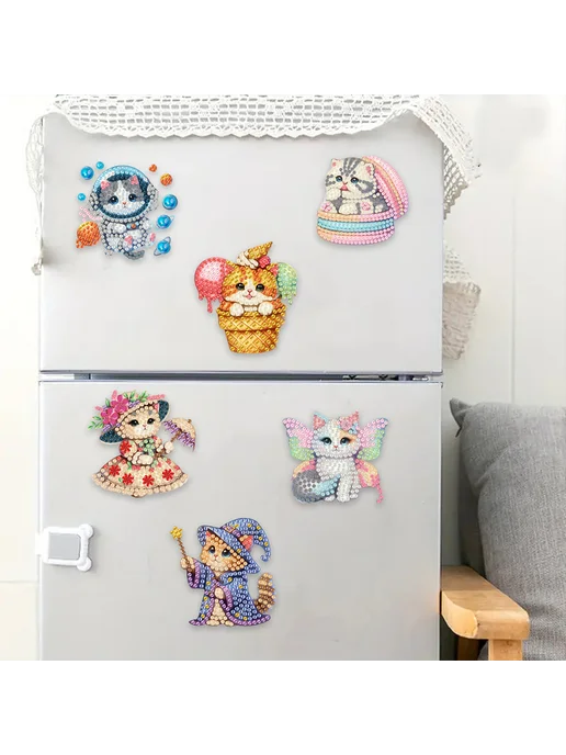 6шт DIY кошки Алмазная мозаика магнитный набор для холодильн, 6 шт, фото 5