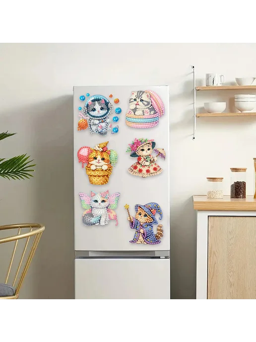 6шт DIY кошки Алмазная мозаика магнитный набор для холодильн, 6 шт, фото 6