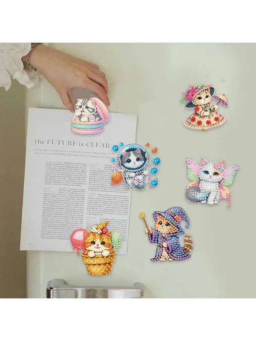 6шт DIY кошки Алмазная мозаика магнитный набор для холодильн, 6 шт, фото 7
