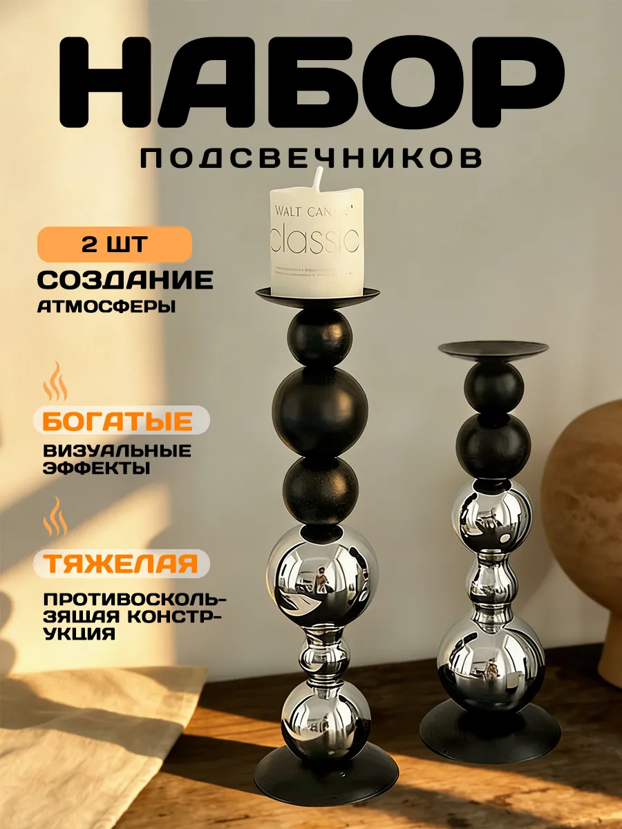 подсвечники для свечей интерьерные металлические на камин2шт