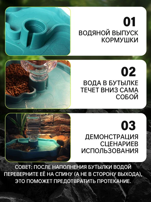 Кормушка‑поилка 2в1 для террариума черепах и ящериц, зеленый, фото 6