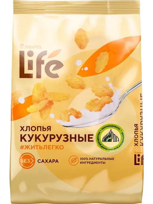Готовый завтрак ЛЕНТА LIFE Хлопья кукурузные без сахара, вариант