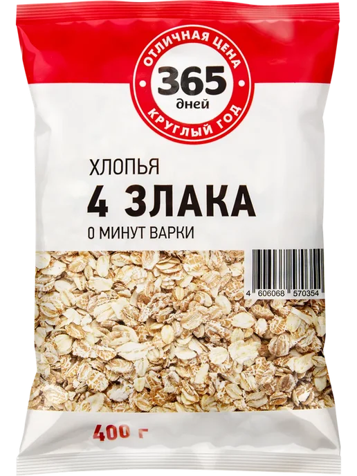 Хлопья мультизлаковые 365 ДНЕЙ 4 злака 400г, 400 г