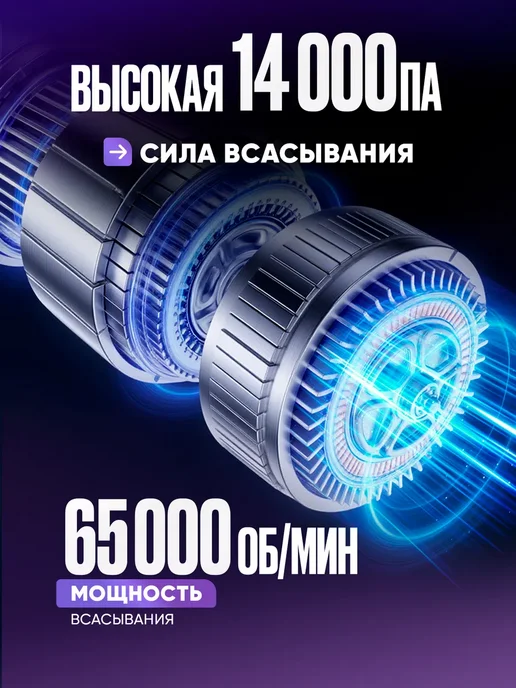 Пылесос для автомобиля беспроводной мощный с насадками, черный, фото 3