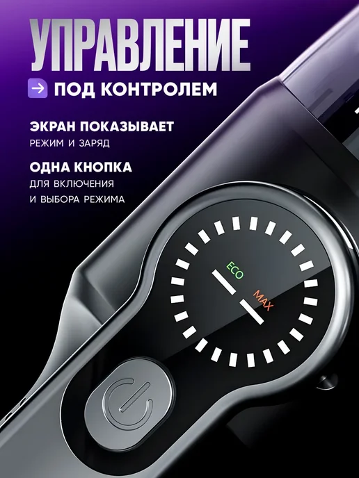 Пылесос для автомобиля беспроводной мощный с насадками, черный, фото 7
