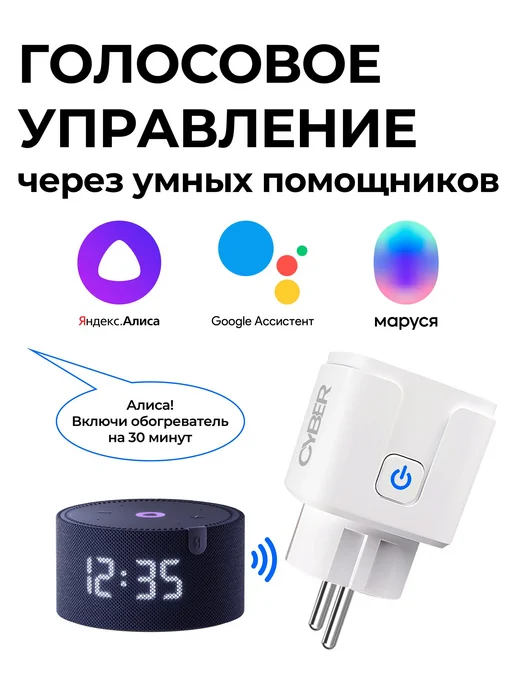 Умная wifi розетка, с таймером, Яндекс Алисой, Марусей, Google Assistant, вариант, фото 5