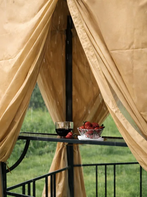 Tent-chehol Комплект для беседки Гексагон тент и шторы, бежевый, бежевый, фото 2