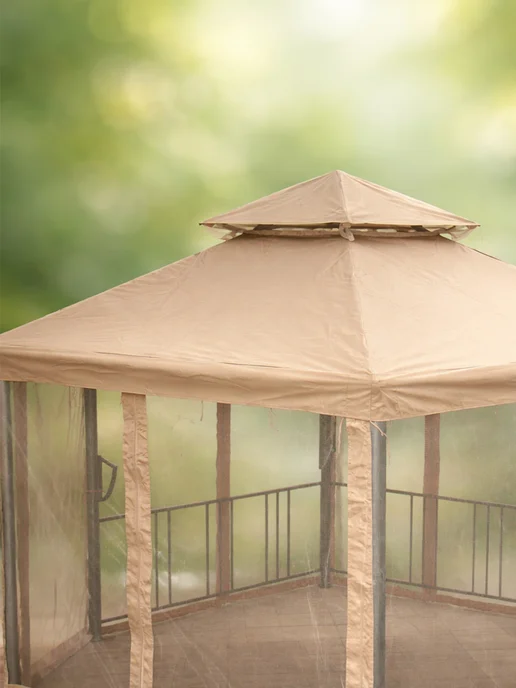 Tent-chehol Комплект для беседки Гексагон тент и шторы, бежевый, бежевый, фото 3