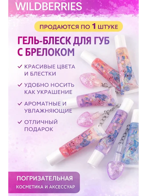 28.08 Детский мини-блеск для губ с брелоком 1шт цвет рандом, 1 шт, фото 2