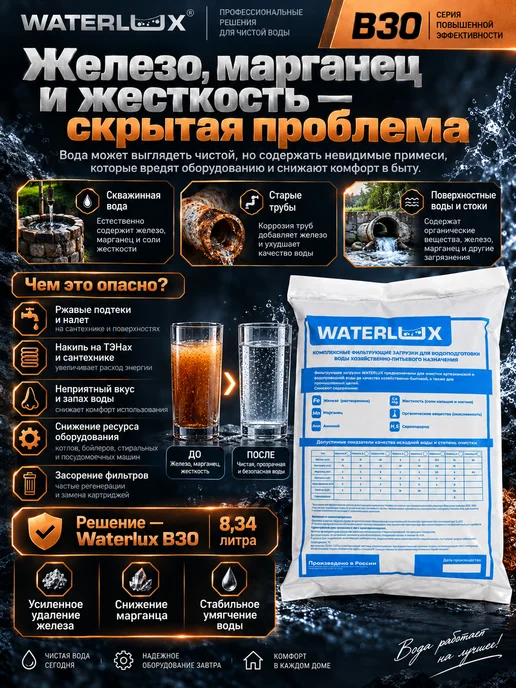 Waterlux загрузка фильтра для воды B30 8,34 л, фильтрующая засыпка, 8,34 л, фото 2