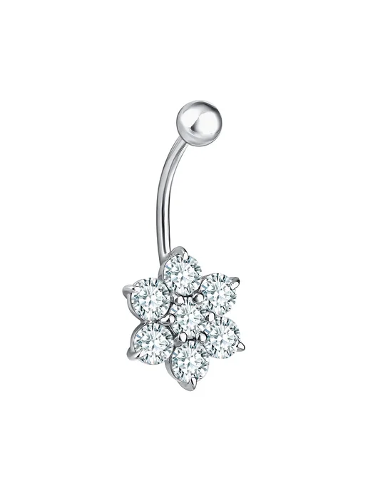 MIX jewelry Серебряный пирсинг в пупок с камнем, серебристый, фото 4