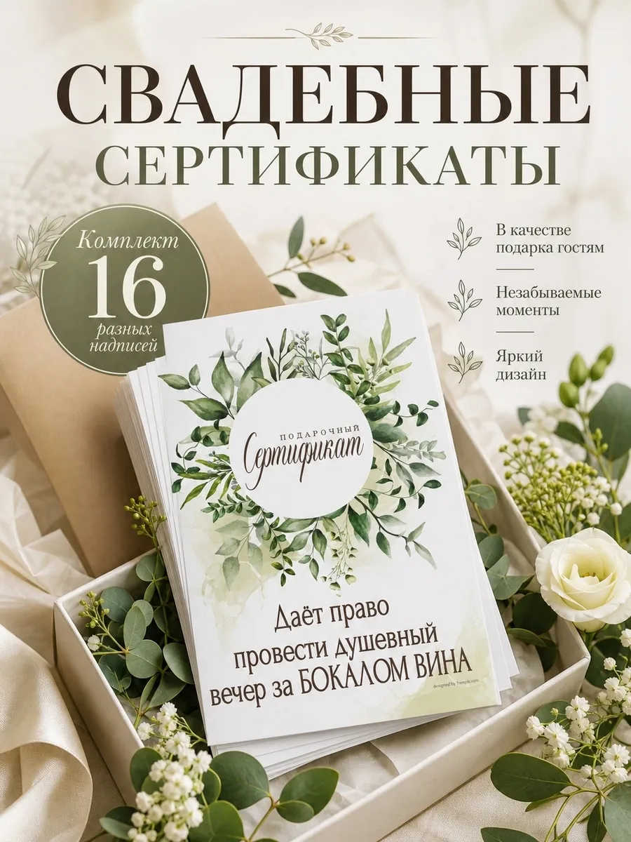 Сертификаты шуточные на свадьбу для конкурсов 16 шт