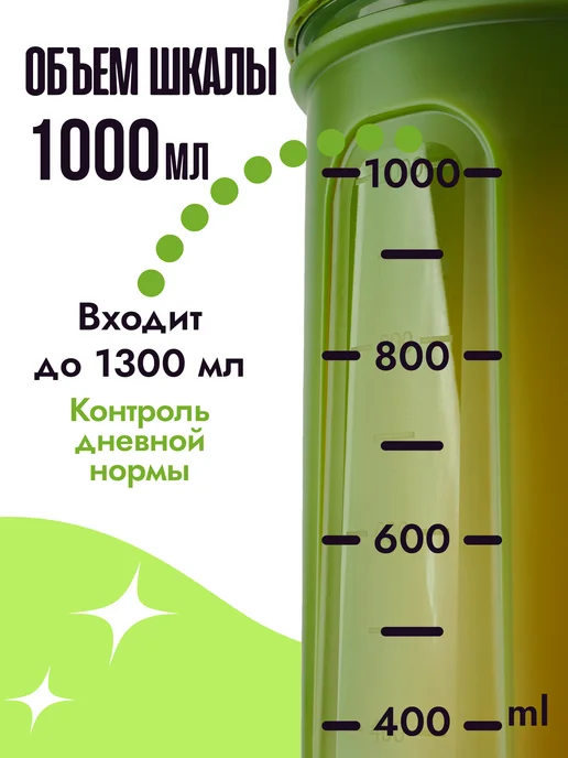 VOTTLER Шейкер для протеина большой 1 литр, хаки, с венчиком, зеленый, фото 3