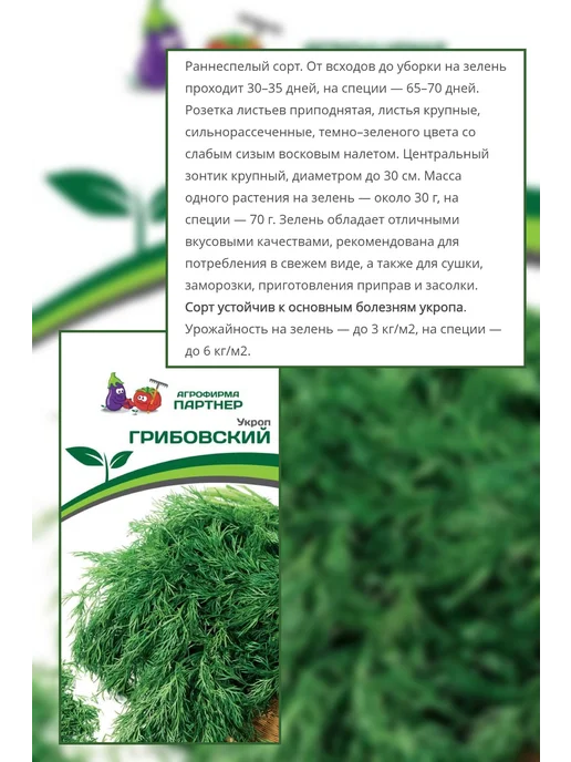 Агрофирма Партнер Семена укропа Кулинар, Грибовский, 2 шт, фото 2