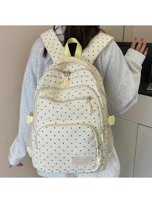 3 в 1 рюкзак для детей nylon в горошек, для школы, бежевый, фото 6
