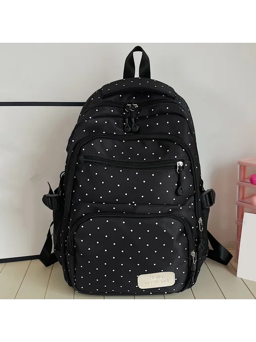 3 в 1 рюкзак для детей nylon в горошек, для школы, черный, фото 3