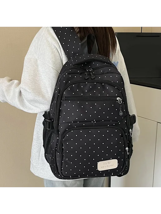 3 в 1 рюкзак для детей nylon в горошек, для школы, черный, фото 5
