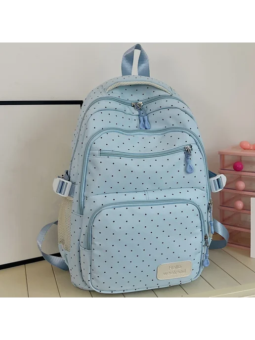 3 в 1 рюкзак для детей nylon в горошек, для школы, синий, фото 3