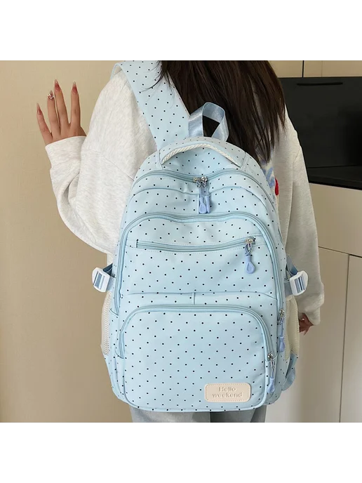 3 в 1 рюкзак для детей nylon в горошек, для школы, синий, фото 5