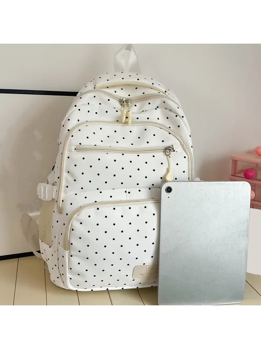 3 в 1 рюкзак для детей nylon в горошек, для школы, белый, фото 5