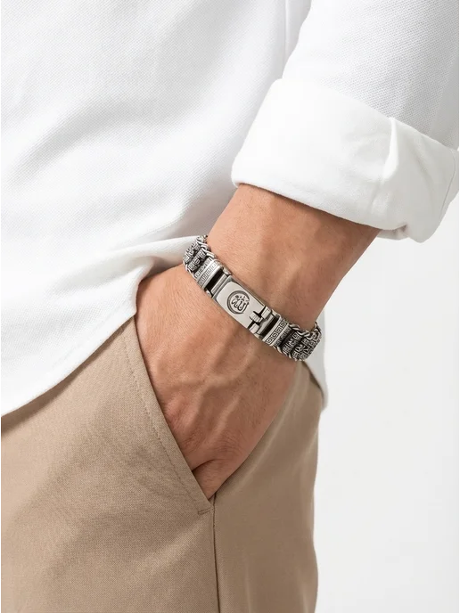 Harmony Jewelry Браслет мужской на руку с гравировкой мусульманский, серый, фото 6