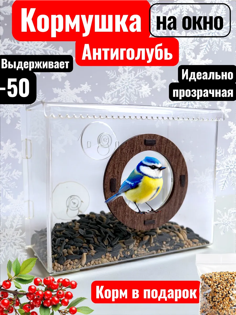 Кормушка для птиц на окно прозрачная антиголубь