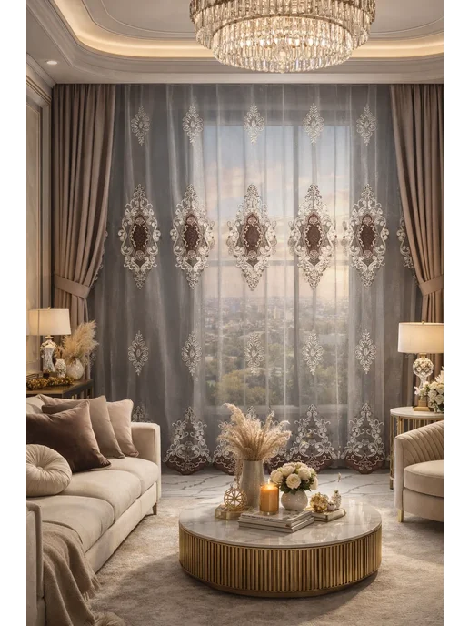 Тюль сетка с вышивкой и бархатной каймой 200х250, 200x250, фото 2