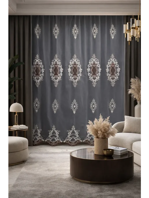 Тюль сетка с вышивкой и бархатной каймой 200х250, 200x250, фото 3
