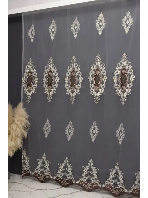 Тюль сетка с вышивкой и бархатной каймой 200х250, 200x250, фото 8