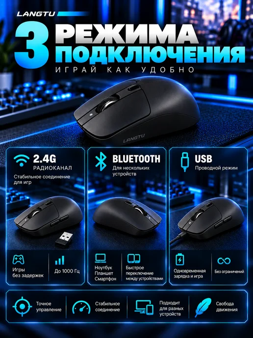 ImboXGT Мышь игровая компьютерная беспроводная Langtu M8se, черный, фото 3