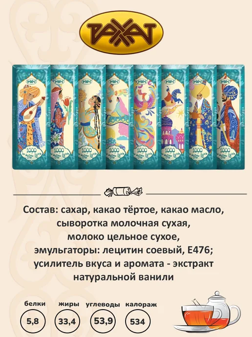 РАХАТ Темный шоколад Тысяча и одна ночь мини-плитки 5шт по 20гр, 10 шт, 20 г, фото 3