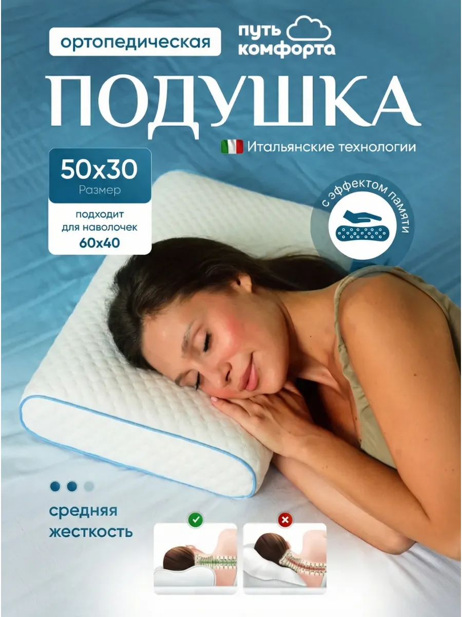 Ортопедическая подушка c эффектом памяти 50х30