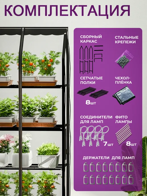 ТПК "ВЕСНА" Мини-теплица Cuke House 2 секции + фитолампы для рассады, черный, фото 3