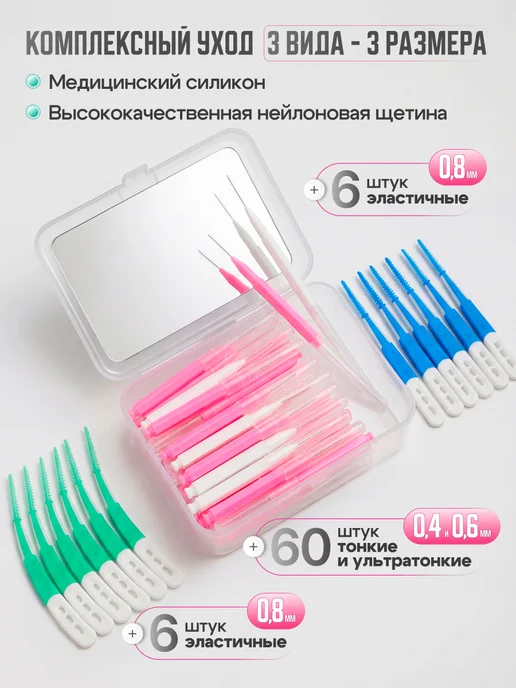 NEW HAPPY SMILE Межзубные ершики для зубов и брекетов набор 60 шт, 72 шт, фото 3