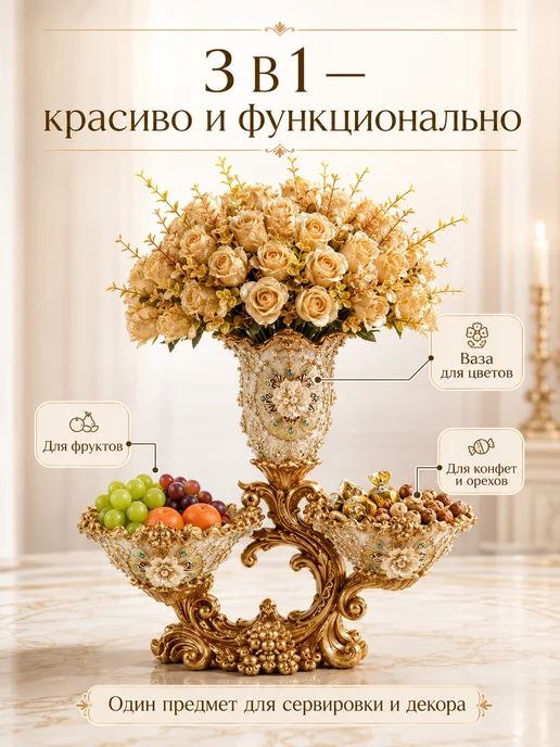 MUVA CERAM Ваза-фруктовница декоративная 33 см из смолы, вариант, фото 2