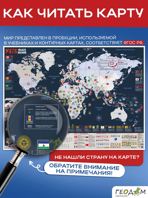 ГЕОДОМ Карта мира интерьерная. Мегафлагомания. Страны и флаги, вариант, фото 6
