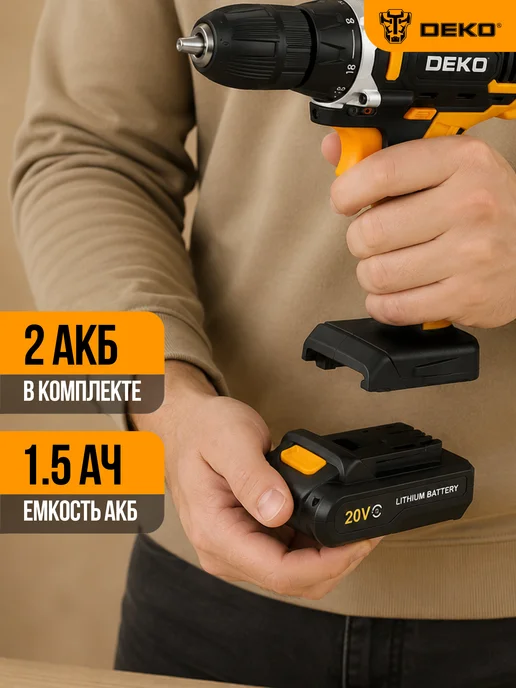 DEKO Дрель-шуруповерт Banger 20V ONE+, желтый, фото 6