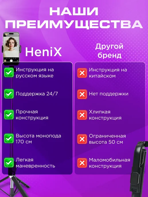 Штатив для телефона монопод 170 см, вариант, фото 2